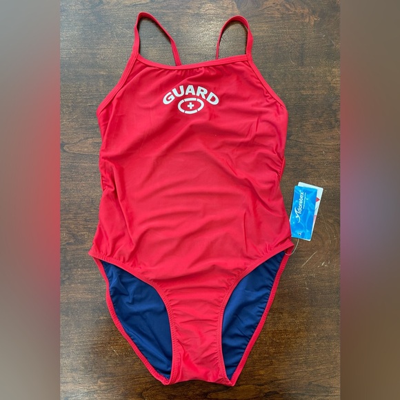 Women’s red lifeguard bathing suit - Picture 1 of 4